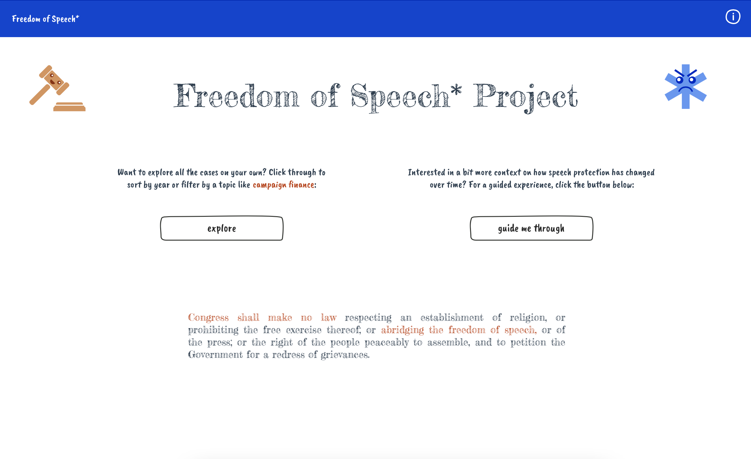 homepage for Freedom of Speech* project